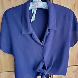 Wilfred Free Purple Cropped Button Up Blouse with Tie Front size XS